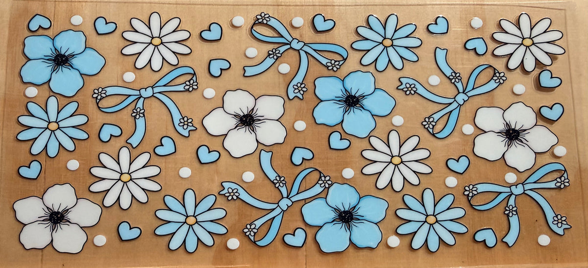 0087-blue and white flower and Bows