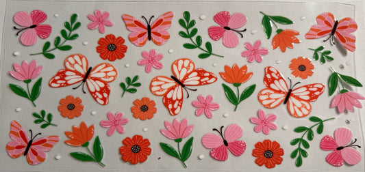 0010-Orange & Pink Butterflies with Flowers